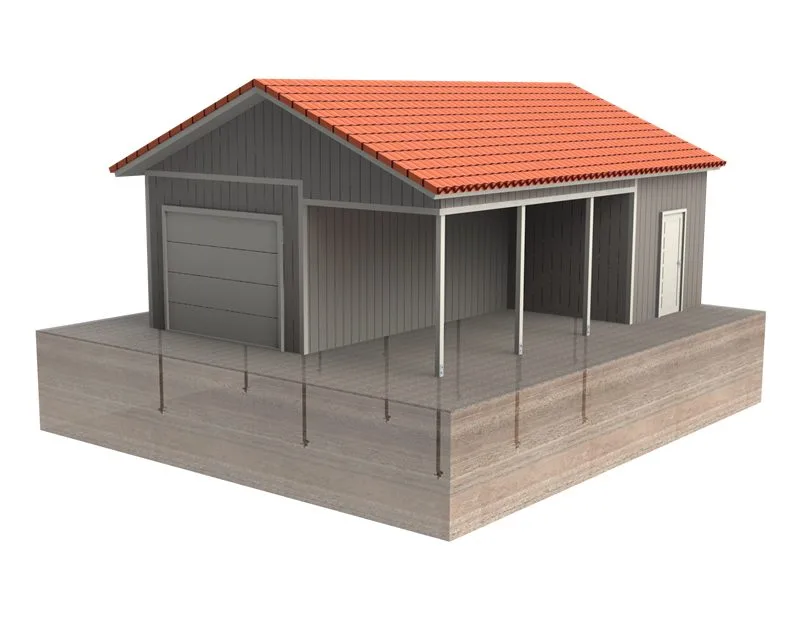 Garage sur fondations en pieux vissés